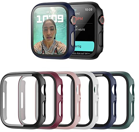 Haojavo Schutzhülle Kompatibel mit Apple Watch Series 8 Series7 45MM, 6 Stück Hülle 2 in 1 Gehäuse Hart Schutz und HD Gehärtetes Displayschutz Zubehör für iWatch 45 MM