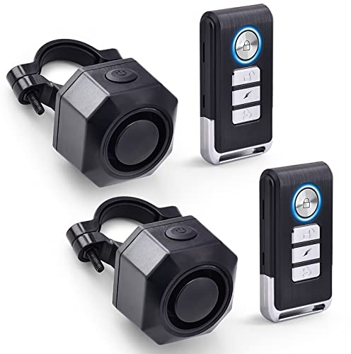 NineLeaf Anti-Diebstahl Fahrrad Alarm mit Halterung, USB C Wiederaufladbar 110dB Einbrecher Vibration Motorrad Alarm Sicherheitssystem Wasserdicht Fahrrad Mobilität Roller Alarm mit Fernbedienung 2PK