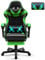 Soontrans Gaming Stuhl Massage, Gaming Sessel mit Fußstütze & Kopfstütze & Massage-Lendenkissen, Gepolsterte Armlehnen, Ergonomisch Gaming Stuhl für Gamer YouTube Livestreaming Xbox (Grün)