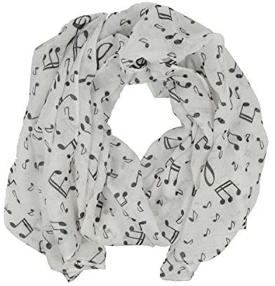 mugesh Schal Notenmotive (weiß) - schönes Geschenk für Musiker