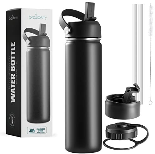 Brewberry Botella deportiva y taza de viaje para bebidas frías y calientes, boca ancha, botella de agua deportiva con aislamiento de doble pared para senderismo, ciclismo y actividades, sin BPA