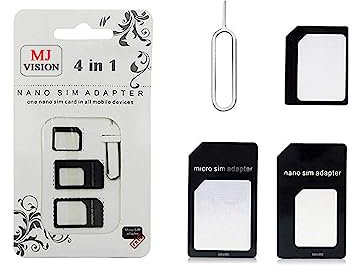 MJ Vision 4 in 1 SIM Tool kit | Convert Nano SIM to Micro SIM | SIM Card Adapter Kit with SIM Ejector Pin | Extractor for Smartphone | Converter with Steel Tray Eject Pin for Smartphone