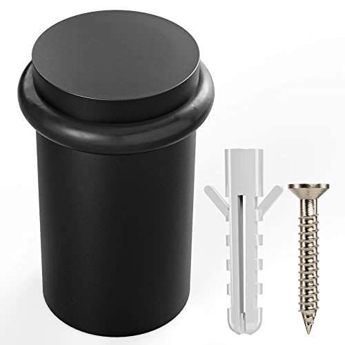 NYCO - Floor Door Stopper Chrome Door Stop - Classy Solid Steel Modern Heavy Duty Door Stoppers - Floor Mount Anchor Screw - Wall Protector for Commercial Door (2 Inch Black Finish)