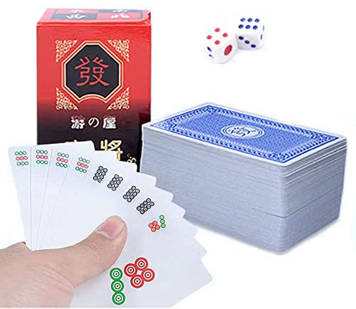 VRBFF 144-teiliges Mah-Jong-Papier-Set, Tragbares Chinesisches Mahjong-Kartenspiel Mit 2 Würfeln, Reisen, Party, Familie, Freund, Unterhaltung, Pokerspiel