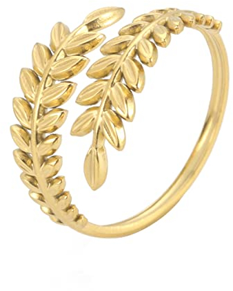 kkjoy Blattring Edelstahl Natur Pflanze Serie Ring Verstellbare Offene Fingerringe Ast Ring Blätter Wrap Fingerring Schmuck für Frauen Mädchen