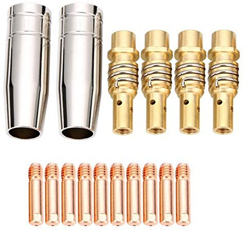 SUSEMSE 16 Stück MIG MAG Schweißzubehör Verschleißteile Set, 10er MIG/MAG Stromdüsen M6 1,0 mm | 4er Düsenträger | 2er Gasdüse für MIG MAG Schweißbrenner MB15AK