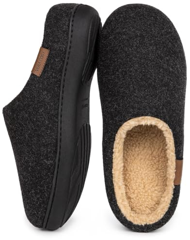 VeraCosy Herren Flauschige Sherpa Pantoffeln Memory Schaum Anti-Rutsch Innen Hausschuhe Schwarz,44-45 EU