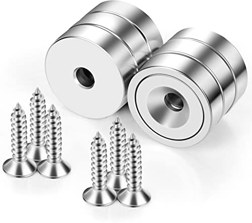Neosmuk Magnete mit Loch,20kg starke runde Magnete für die Wand,Magnet mit Schraube für Holz,Neodym-Scheibenmagnet mit Loch in der Mitte,20mm flacher Magnet(6er-Packung)