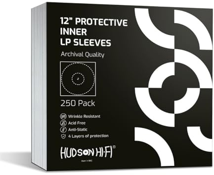 Hudson Hi-Fi Anti-Static Vinyl Record Sleeves - Durable Clear Disc Sleeves- Protect Your LP Albums from Scratches, Dust & Dirt - Acid-Free Rice Paper Disc Covers, 250x Inner Sleeves