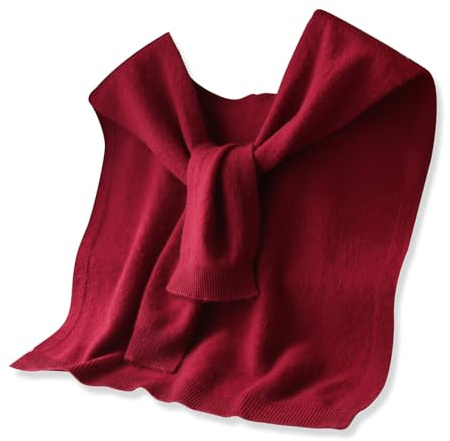 LumiSyne tröja stickad knuten sjal wraps för kvinnor enfärgad ull stickad långärmad knuten blus dekorativ sjal, Vinrött, one size