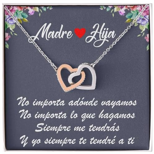 Bramart - Collar Madre e Hija con Dedicatoria - Diseño Ajustable 45.72-55.88 cm - Detalles en Oro 14k y Zirconita Cúbica - Para Mamá e Hija - Estuche con DEDICATORIA incluido