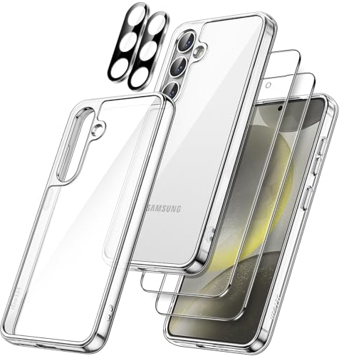JETech 5 in 1 Hülle für Samsung Galaxy S24+ / S24 Plus 5G mit 2 Stück Jeweils Gehärtete Glas Schutzfolie und Kameraschutz, Nicht Vergilben Stoßfeste Stoßfänger Handyhülle (Durchsichtig)