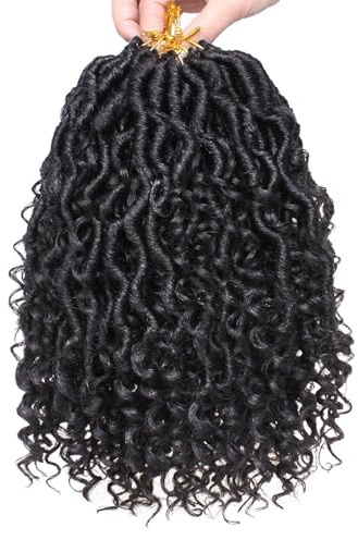 Mscat 8 Packs Black River Goddess Locs Wavy with Curly Ends Hair Faux Braiding Hair Extensions (14 Strands/Pack 1 B#)