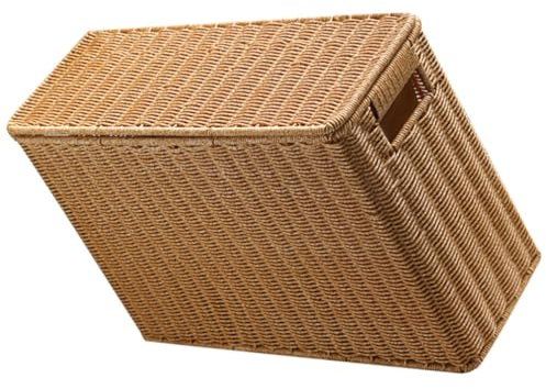 DEARMAMY Panier en jonc de mer tissé - Porte-revues rectangulaire en osier naturel - Porte-journaux - Organisateur de jouets en rotin - Bac de rangement décoratif pour la maison et le bureau