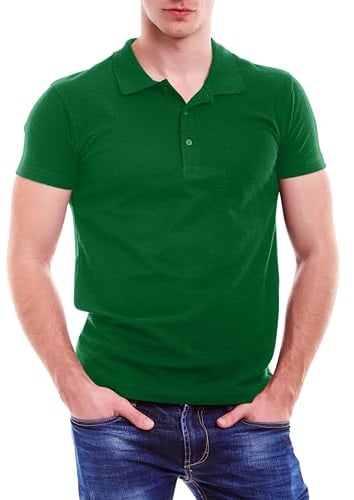 Love My Fashions® Mens Polo Shirts Short Sleeves & Knitted Collar, Regular Fit, Casual Plain Cotton T-Shirt for Men Bottle Green