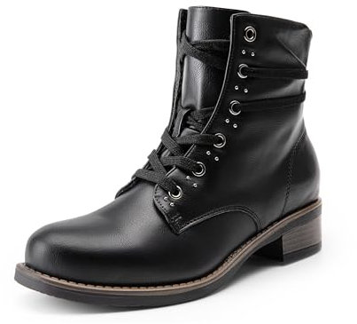 DREAM PAIRS Botas Militares Botas Invierno con Cordones Mujer con Forro Fino de Terciopelo Botines con Suela Antideslizante Cremallera Lateral,Size 42,Negro,SDAB2429W-E