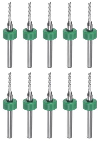 sourcing map 10pcs End Mill Bits 1.6mm Solid Carbide CNC Router Bits Engraving Cutter Tools for PCB Circuit Board Milling Machine Wood Carving, 1/8 Straight Shank