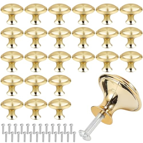 SHANHAIKX 25 Piezas Tirador de Mueble Redondo Dorado,Oro Pomos Redondos,27mm Tiradores de Cocina Acero Inoxidable,Pomo de Armario Aplicarse a Gabinete, Cajón, Cajas, Estanterías.