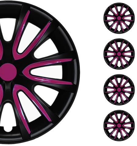 OMAC 4X Radkappen Radzierblenden Radblenden 14 Zoll Stahlfelgen Matt Schwarz-Lila