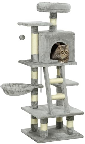 PawHut Katzen Kratzbaum mit Katzenhöhle 132 cm Katzenbaum für Katzen Grau