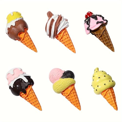 Kühlschrankmagnete für Eiscreme, Eiscreme, Kühlschrank-Magnetaufkleber, 3D-Harz, Eiscreme, Kühlschrankmagnete, dekorative Kühlschrankmagnete für Küche, Heimdekoration, Büro, Whiteboard, 6 Stück