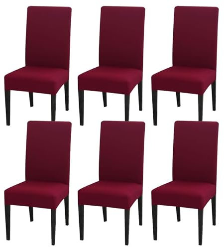 Gluhbirnen Stuhlhussen 6er Set, Stretch Abnehmbare Waschbar Stuhlbezug, Hussen für Stühle, Stuhlbezug Sitzfläche, Geeignet für Hotels, Bankette, Restaurants, Familien, Weinrot