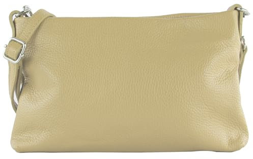 modamoda de T258 Damen Leder Umhängetasche Clutch Kosmetiktasche handmade in Italy, Farbe:Cremebeige