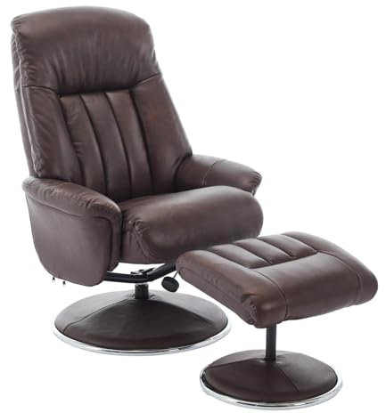 Morris Living The Lyon - Genuine Leather Swivel Recliner Chair & Footstool (Brown)