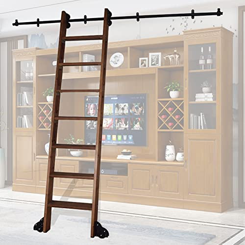 Sliding Library Ladder Hardware Kit 3.3ft-20ft,Round Tube Mobile Ladder Track Home Office Rolling Ladder Rail Full Set Kit,Floor Roller Wheels(No Ladder)