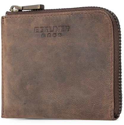 Berliner Bags Vintage Portemonnaie Mark, Mini Geldbörse aus Leder, Münzbörse für Damen und Herren – Braun