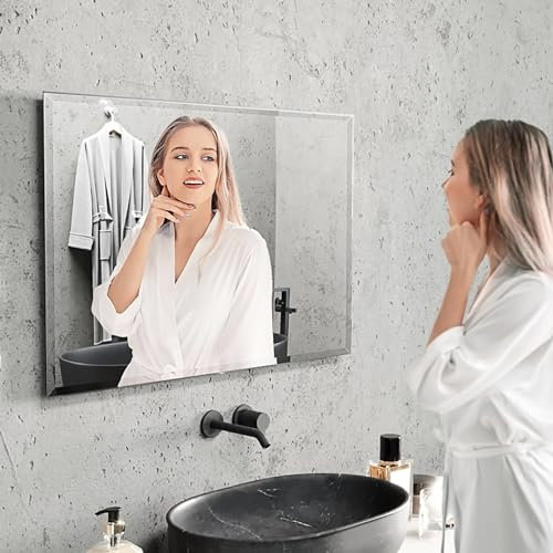 bijon Badezimmer-Spiegel ohne Rahmen mit Facette, Bad-Spiegel mit Befestigungsset, 90° drehbar, 70x120 cm oder 120x70 cm