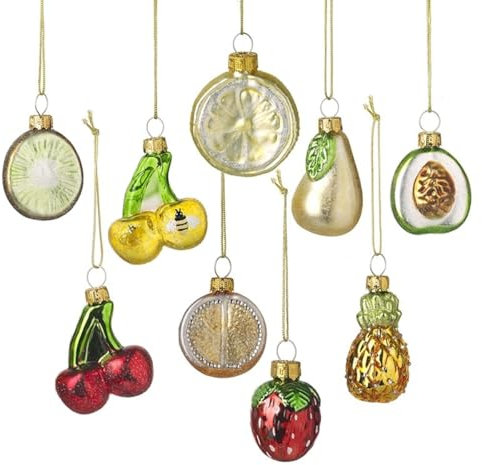 Heaven Sends Set of 9 Glass Fruit Christmas Tree Decoration