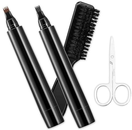 Wasserdichter Bartfüllstift,Schweißfester Bartstift,Natürlicher Bartfüller Langanhaltender mit Nasenhaarschere und Bartbürste zum Definieren Schärfen von Haaren Bart Augenbrauen (Braun&Schwarz)