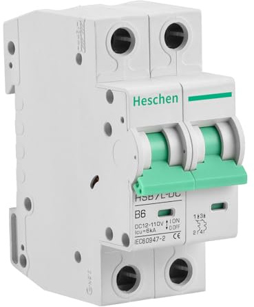 Heschen DC Miniatur-Leistungsschutzschalter HSB7L-DC, 6A 12-110V DC, 2-Polig, Typ B, ungepolt, 6kA Sicherungsautomat für Solar Photovoltaik/Wohnmobil, 35mm DIN-Schienenmontage, CE