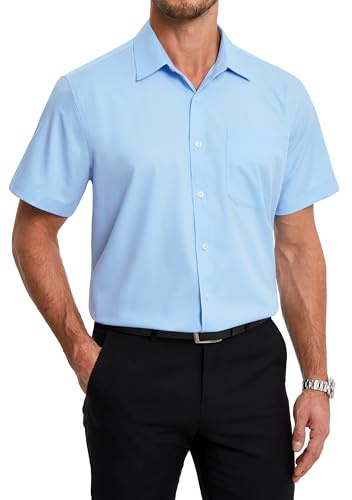 HISDERN Camicia Maniche Corte Uomo Camicia Uomo Estiva in Fibra di bambù Camicie Regular Business con Bottoni e Tasche