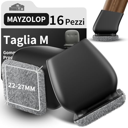 MAYZOLOP 16 Stück Stuhlbeinkappen Schwarz, Ø22-27mm Schräge Stuhlbeine mit Grau Filz, Hartholzboden Stuhlbeinschoner, Stuhlbeinkappen Eckig, Kein Lärm Kein Kratzer