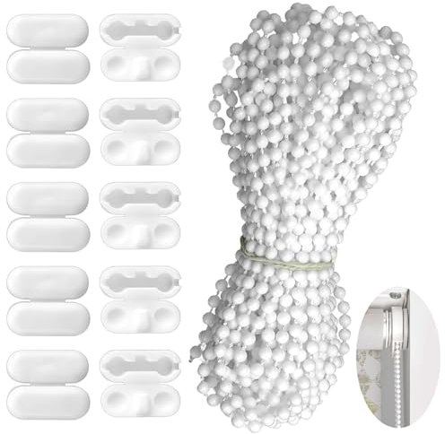 Roller Blind Chain Roller Blind Chain Connector Vertical Blind Chain Blind Cord Connector Blind Chain Replacement Window Clip Blind Chain for Window Blind with10Pcs Plastic Chain Connector(10m,White）