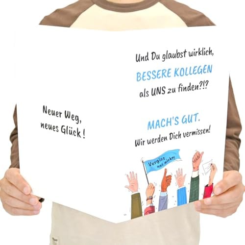 RFBEUTEL XXL A4 Abschiedskarte mit Umschlag Lustige Kollegen Geschenk für Abschied Jobwechsel Ruhestand Pension Rente Büro Mitarbeiter Kollege Kollegin Freunde Chef