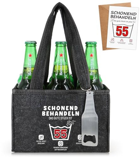 WenmthG Schonend Behandeln 55 Lustige Geschenke Geburtstag Männerhandtasche Bier mit Flaschenöffner und Grußkarten für Männer Frauen Freund, Männerhandtasche Bier Flaschenträger für 6 Bierflaschen