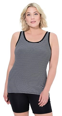Ulla Popken Damen große Größen Übergrößen Plus Size BH-Top, Streifen, Rundhals, ärmellos, eingearbeiteter BH schwarz 58+ 838317100-58+