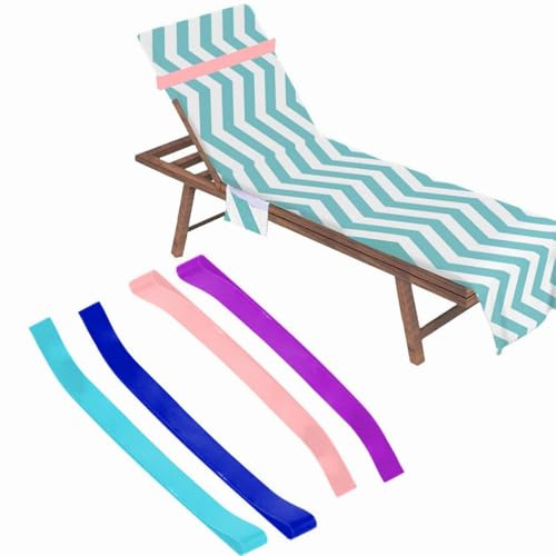 Sleeleece 4 Pack Beach Towel Bands for Pool & Cruise Chairs, Elastic Sunbed Holder, Better Chair Clips