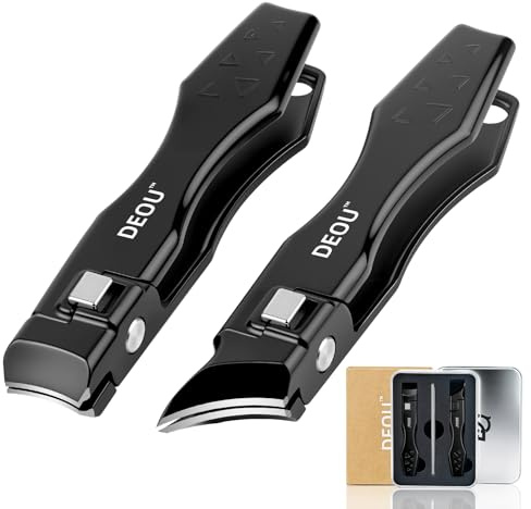 DEOU Angled Nail Clippers, Slanted Edge Toenail Clipper for Ingrown & Thick Nails with Nail File, Premium Stainless Steel Heavy Duty Nail Cutter withCatcher for Seniors, Men, Women