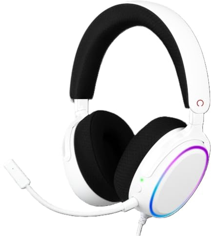 Konix Cuffie gaming circumaurali cablate Nexus per PC - Altoparlanti da 40 mm - Microfono - Connessione USB-A - Cavo da 1,8 m - Illuminazione RGB - Bianco