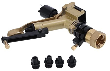 Hamwesh Rotating Sprinkler, Strong Pressure Low Water Pressure Sprinkler, Impact with 4 Exchangeable Nozzles for Lawn Sports Fields Highways Irrigation