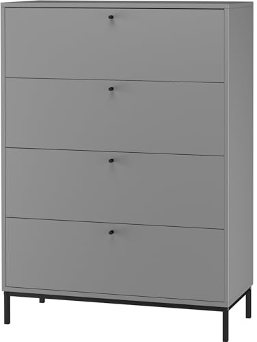 Celine Kommode mit 4 Schubladen aus Spanplatte in Grau mit Metallbeinen (BxTxH) 80x35x110 cm