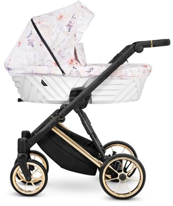 Kunert Ivento Premium 2in1 Kinderwagen mit Goldrahmen, Aluminiumrahmen, Bunt (Weiß/Pink)