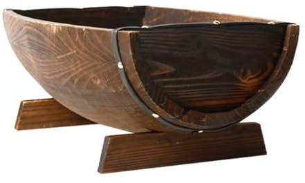 DOITOOL Maceta de Madera Rústica Estilo Barril Semicircular con Base, Color Café, Versátil para Plantas Suculentas en Jardín y Decoración Exterior