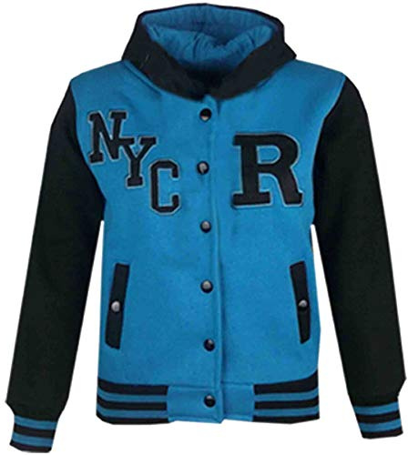 A2Z 4 Kids Boys Girls Hooded Varsity - B.B NYC Turquoise Black 7-8 | Contrast Sleeve Outerwear With Ribbed Trim For Everyday Comfort