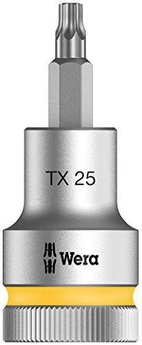 Wera 05003831001 8767 C HF TORX Embouts à douille TORX HF Zyklop à emmanchement 1/2 avec fonction de retenue, TX 25 x 60 mm, Argent/jaune