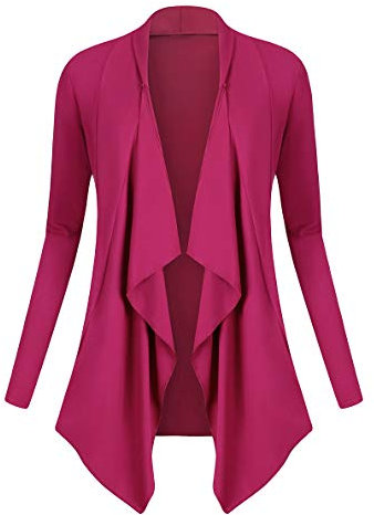 Urban GoCo Mujeres Cárdigan Drapeado de Manga Larga Chaqueta con Frente Abierto Rebecas Dobladillo Irregular Fucsia XL